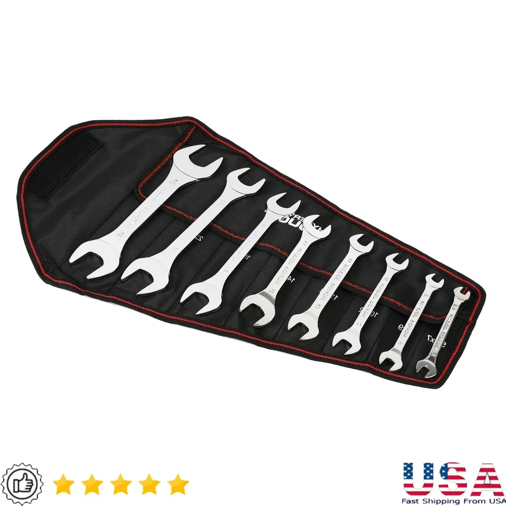 

8 Piece Metric Thin Wrench Set Durable CR-V Steel Heavy Duty Storage Pouch Automotive Home Projects Tool Organization