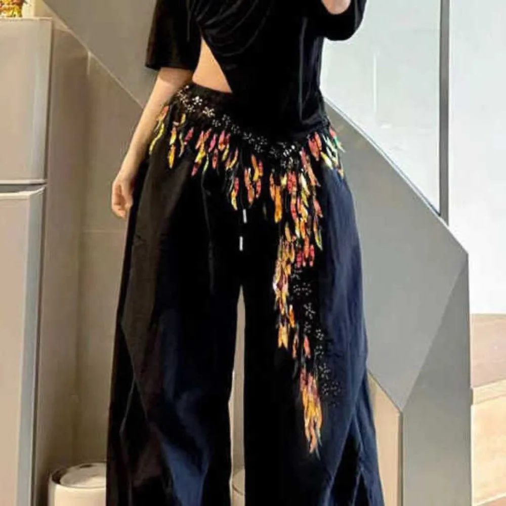 قابل للتعديل الجينز ديكور الجاز الرقص وشاح الورك Y2K قميص موسع شرابات حزام الهيب هوب الثلاثي وشاح الترتر حزام الشارع الشهير