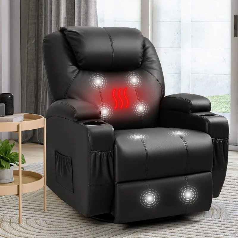 Rocker Recliner Chair with Massage and Heat for Elderly,  Adjustable 360°Swivel Rocking Sofa with Remote Control, Cup Holders