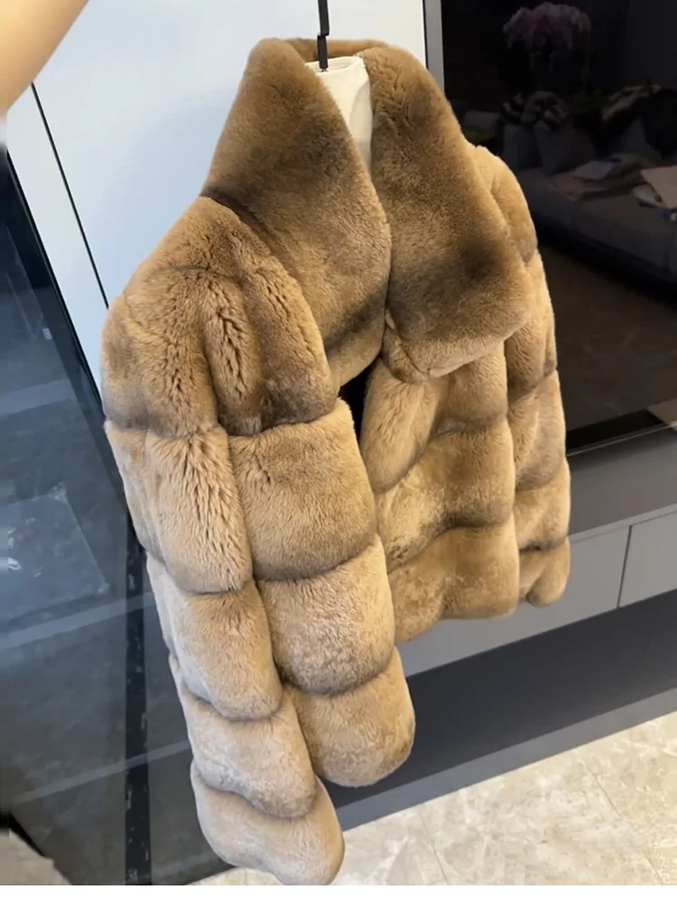 2025 ใหม่คุณภาพสูงธรรมชาติ Rex กระต่ายขนสัตว์สําหรับผู้หญิงแขนยาวหรูหราเสื้อขนสัตว์หนาเสื้อแจ็คเก็ต