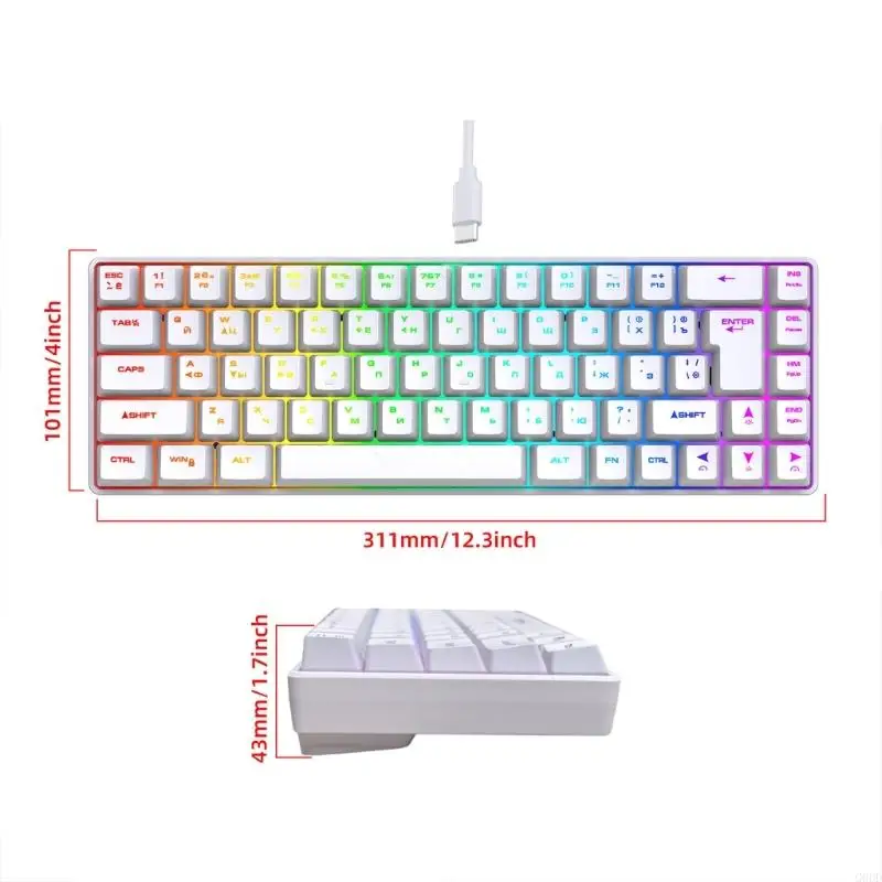 G6dd мембрана клавиатура пишущая машинка 68Keys Механическое ощущение клавиши клавиш, светодиодные бэк -образные сведения USB