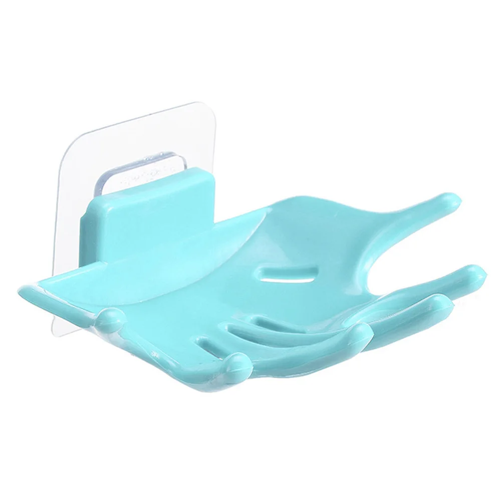 

1pc Hand Shaped Punch Free Soap Box Drain No Trace Soap Case Container for Bathroom and Kitchen (Blue)