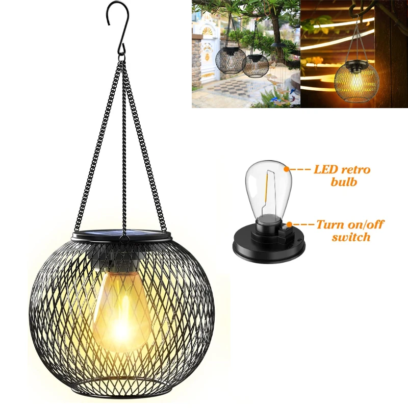 

Solar lantern upgraded version hanging solar light outdoor IP65 waterproof garden chandelier decorative lighting