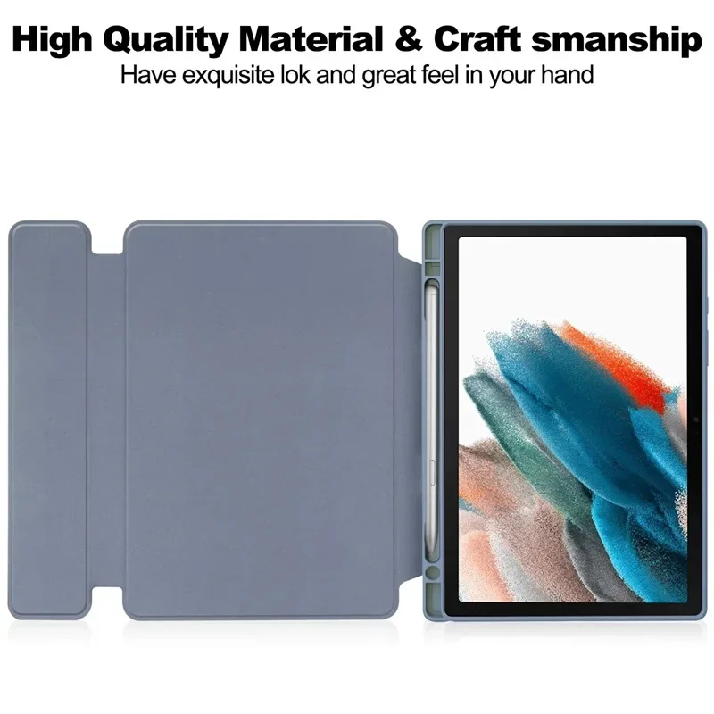 Tablet Case For Samsung Galaxy Tab A8 10.5 2021 Smart Leather Cover Auto Wake Sleep Pencil Holder Transparent Back Shell