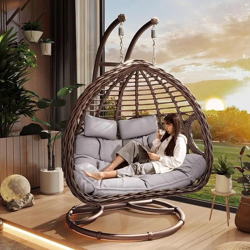 Outdoor Indoor Rocking Rattan Chair Popular Double Hanging Bird's Nest Hammock Swing Chair with Net for Home Balcony Courtyard