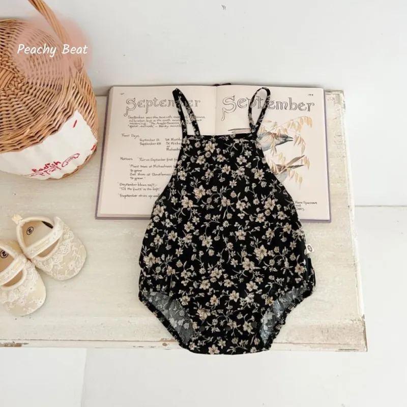 

Хлопковый комбинезон принцессы с цветочным принтом для маленьких девочек, комбинезон без рукавов для малышей, летняя одежда для малышей, От 0 до 2 лет