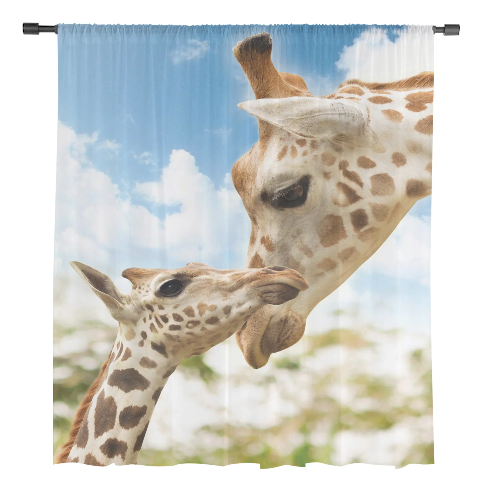 Giraffe Animal Cloud Sky Sheer Curtains for Living Room Decoration Window Curtains for Kitchen Tulle Voile Organza Curtains