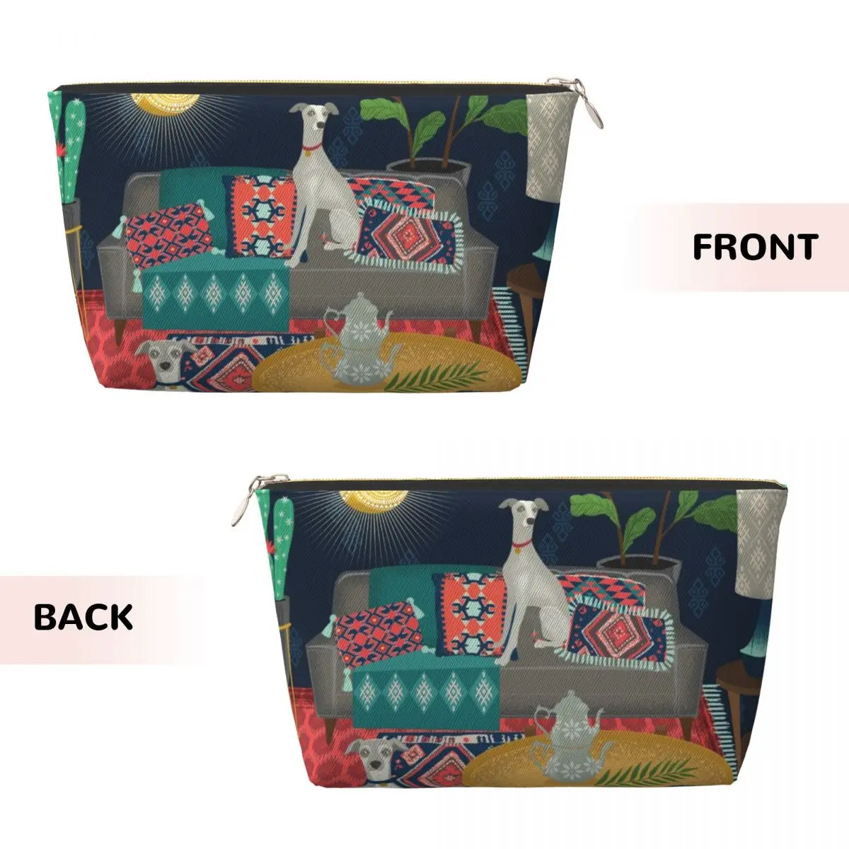 Custom Bohemian Whippets Makeup Bag  Travel Cosmetic Organizer Boho Turkish Kilim Dog Ethnic Greyhound Storage Toiletry Bags