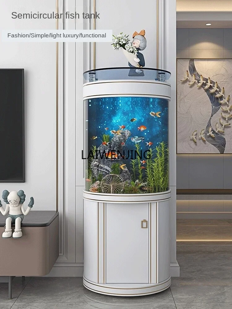 

Semicircular bottom filter glass aquarium next to the TV cabinet in the HLZ living room