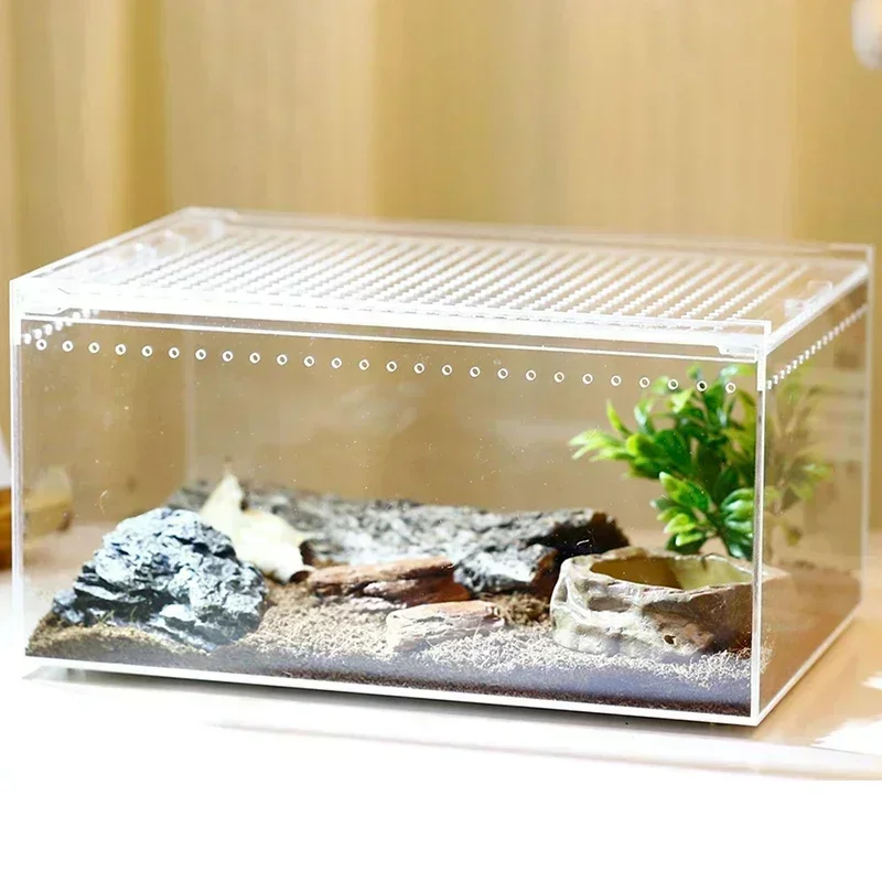 Reptile Habitat Terrarium Breeding Box Transparent Acrylic Leak-proof Cage Spider Lizard Scorpion Habitat Insect Feeding Box