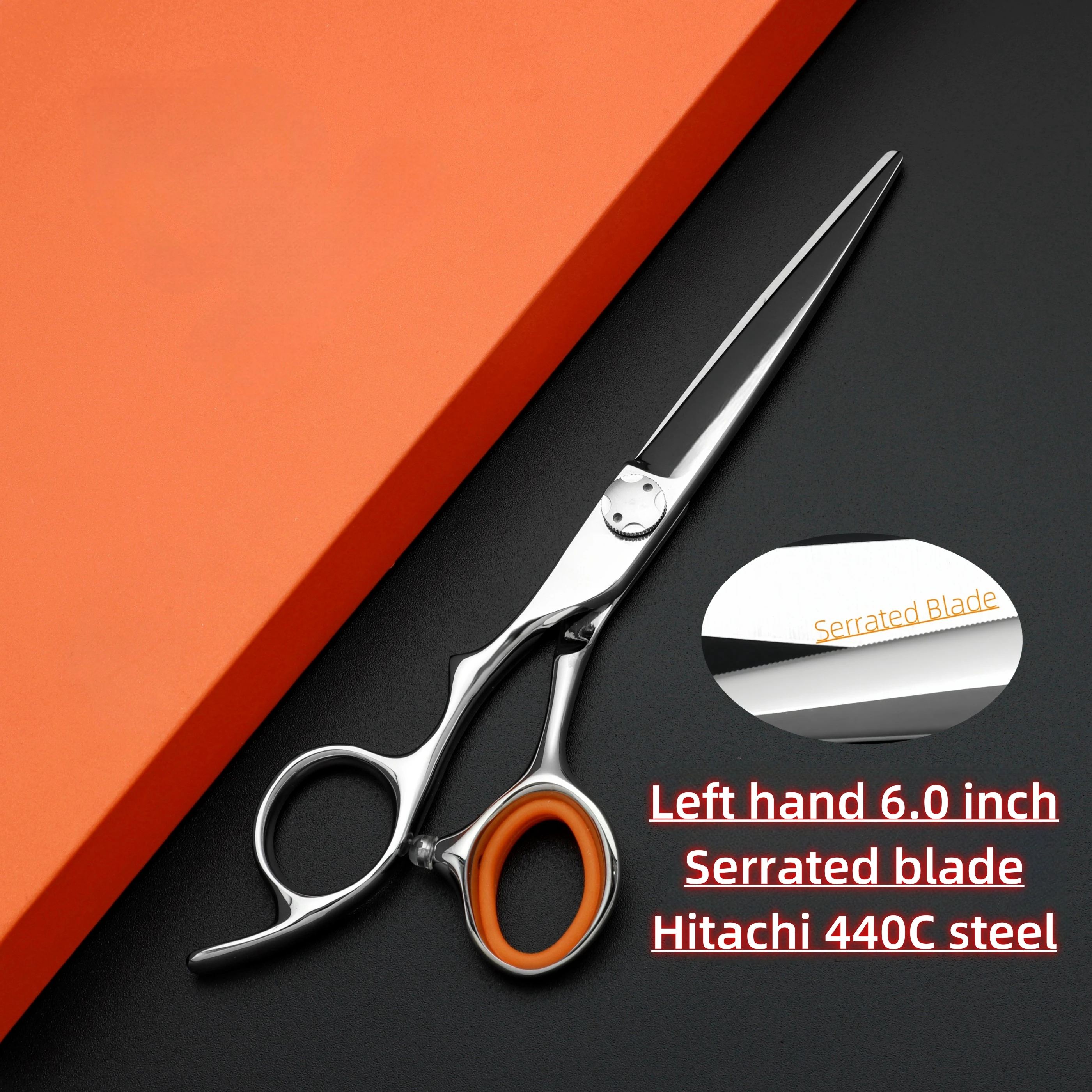 Left hand Serrated blade Scissors，440C steel Professional hairdressing scissors，High quality barber tools，Set of 6-6.5-6.8 inch