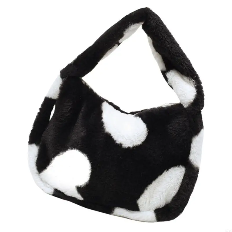 

X7XC Plush Heart Top Handle Bag for Ladies Warm Fuzzy Shoulder Bags Carryall for Casual Outfits in Fall and Winter