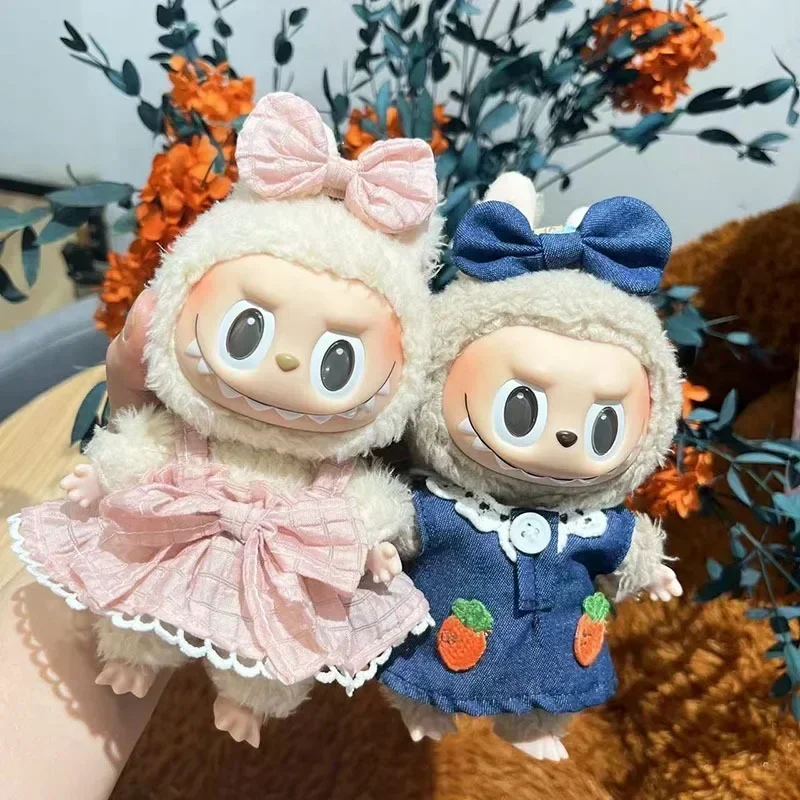 Per 17 cm labubu bambola vestito vestiti orso etichetta cappello amore maglione set decorazione carina piccoli vestiti