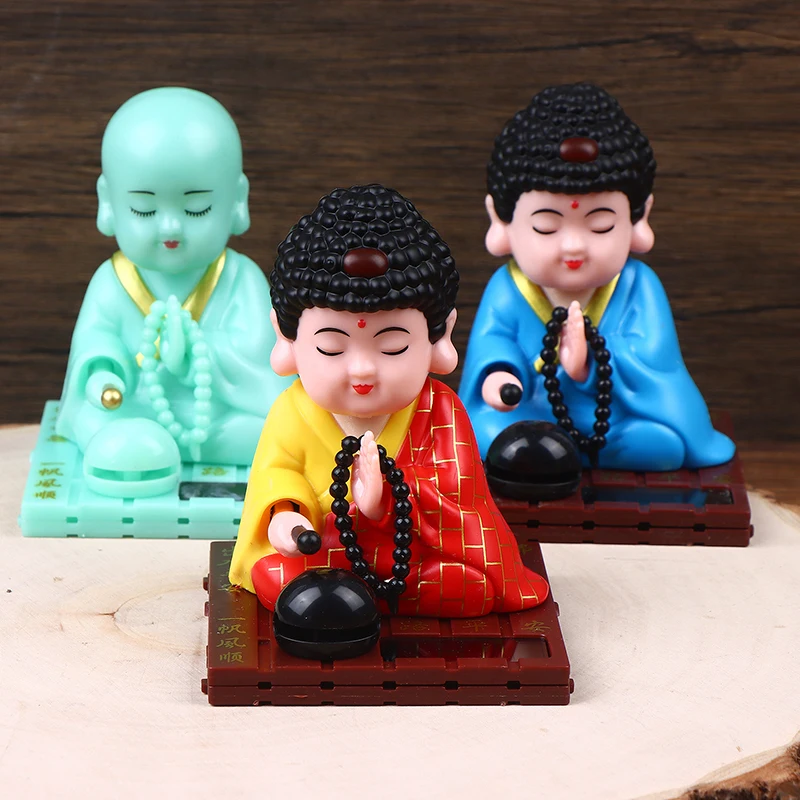 Little Monk Buddha Figurine Solar Dancing Toys Nodding Head Dolls Bobble Head Toy Car Ornament For Desk Home Decor