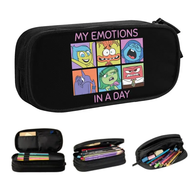 Custom Kawaii Inside Out Emotions In A Day Pencil Case for Girls Boys Large Capacity Pen Box Bag Stationery