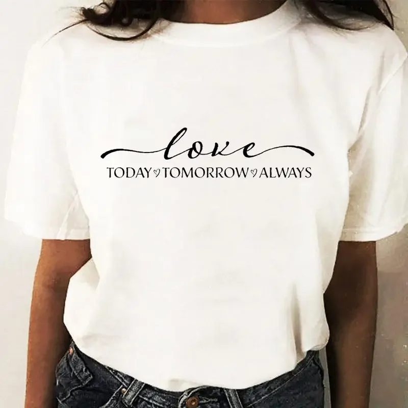 Camiseta de manga curta estampada feminina, top gráfico elegante, camiseta estampada leopardo regular, letra nova moda feminina