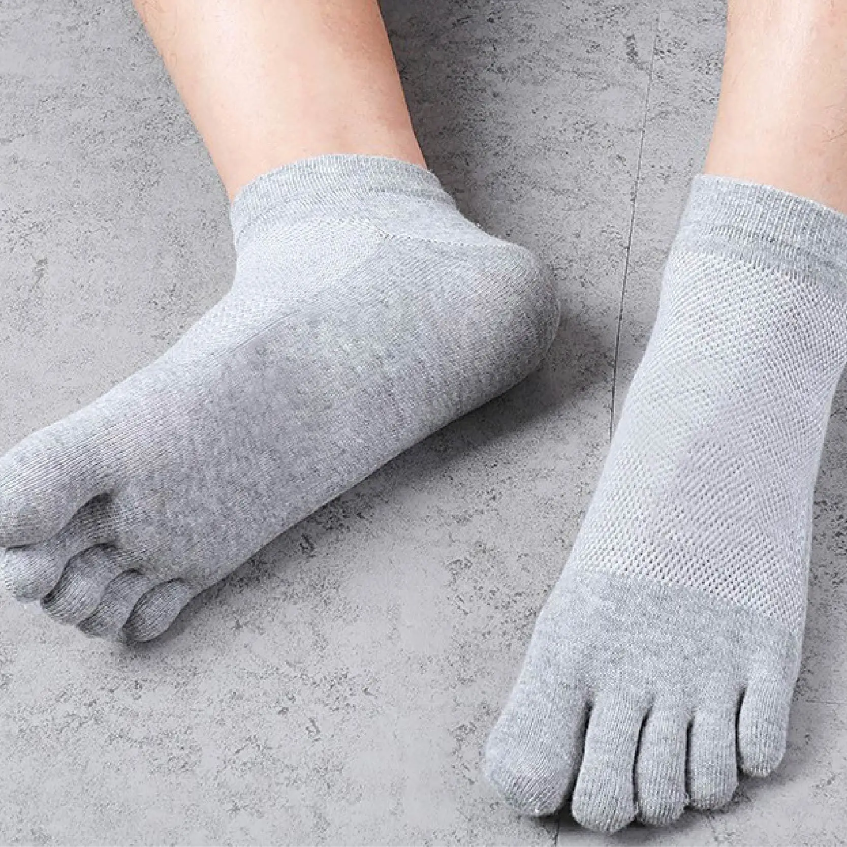 Solid Color Cotton Five Finger Socks for Men Grey Black Breathable Hollow Mesh Ankle Socks Spring Summer Casual Split Toe Socks