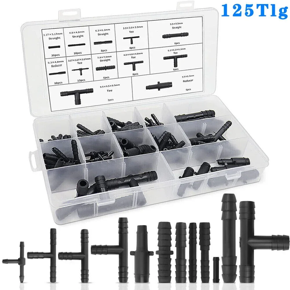 

125pcs Car Hose Connector Assortment Reducer Set Straight T Piece Connector Hose Connectors Car Accessories Auto Repair Tools