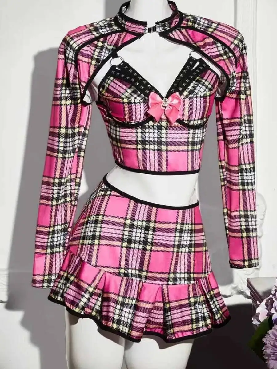 Sexy Skirt Sets Nightclub Wear Outfit Women's Stage Performance Outfit Autumn College Style Uniform Skirt Sets Charming NL6C image 4