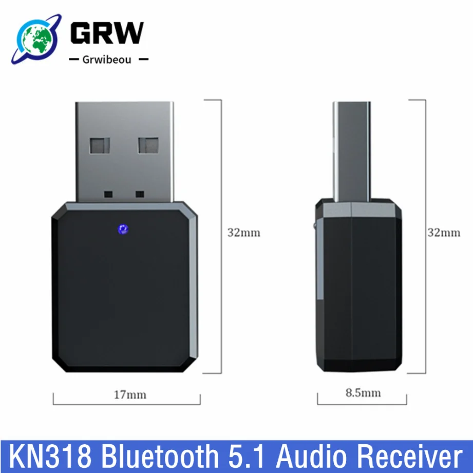 KN318 Bluetooth 5.1 Audio Receiver Dual Output AUX USB Stereo Car Hands-Free Call Wireless Adapter Video Receiver Audio Adapter