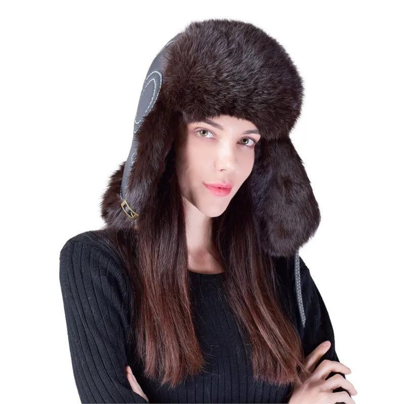 Fur hats men's and women's thickened leather ear-protecting warm middle-aged cotton