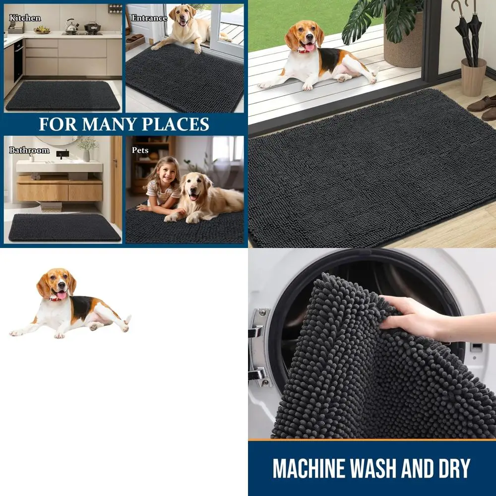 

Впитывающий придверный коврик 47x32 см - Нескользящий, моющийся, для собак, быстросохнущий, из шенилла, серый