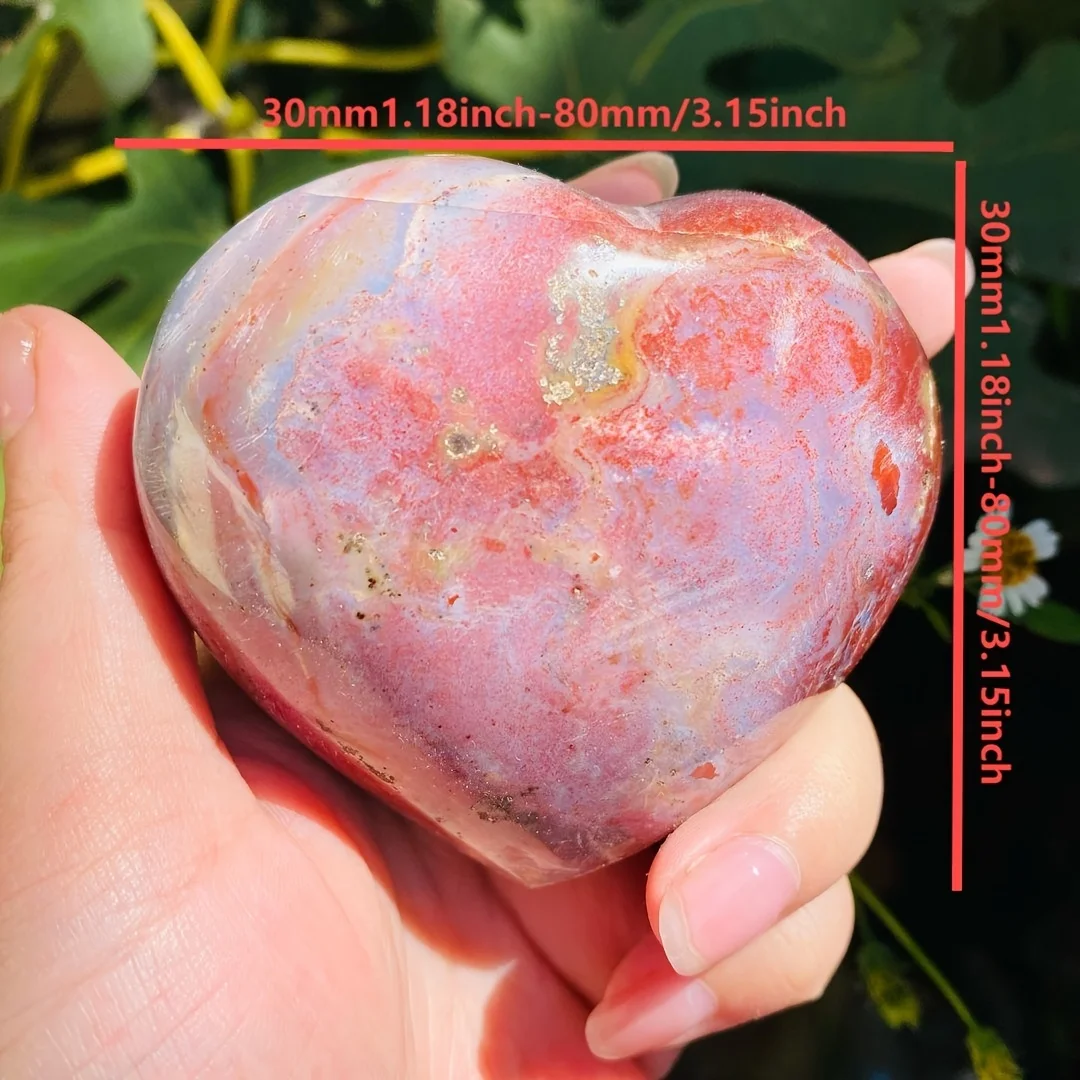 Bright Multicolored Ocean Amber Heart-Shaped Stone Ocean Amber Crystal,Sorrow Stone,Friendship Gift,Suitable for Home Decoration
