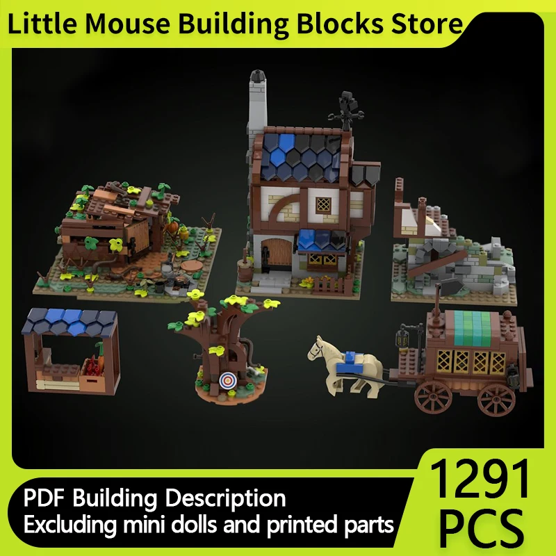 Mittelalterliche Burg Modell MOC Bausteine Dorf Haus Markt Modulare Technologie Geschenke Urlaub Montieren Kinder Spielzeug Anzug