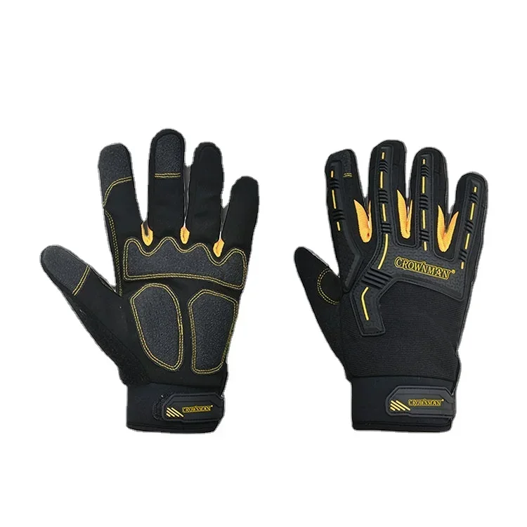 CROWNMAN impact resistant mechanical TPR palm nitrile high-quality black safety work machinery cutting Construction gloves