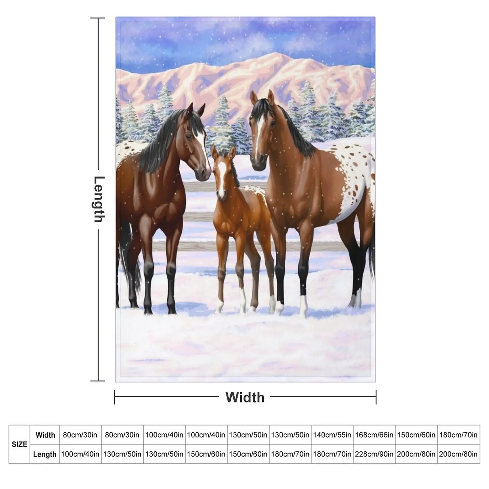 Bay Appaloosa Quarter Horses In Winter Snow Throw Blanket Decorative Beds Blankets For Bed Blankets