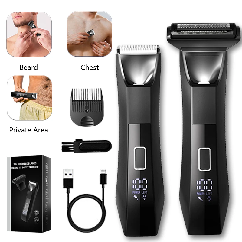 

Триммер для волос-безопасный триммер с двойной головкой и лезвиями из фольги, водонепроницаемый влажный/сухой уход, зарядка через USB-C с блокировкой для путешествий