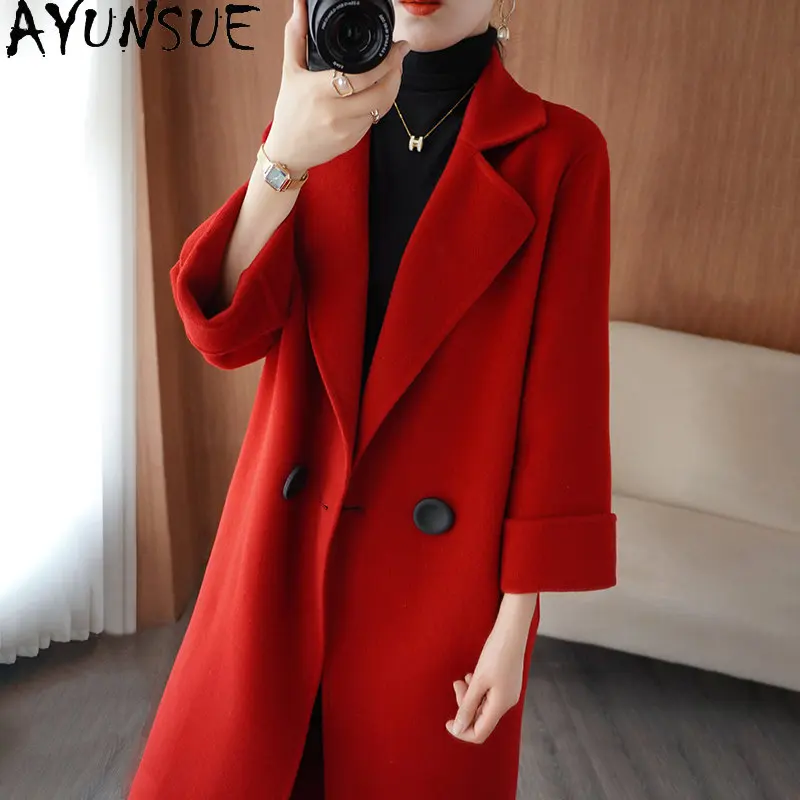 

100% Wool Coat Women Winter 2022 Trend Double-sided Woolen Jackets Ladies Long Coat Women Elegent Overcoat Femal Coats Abrigo FC