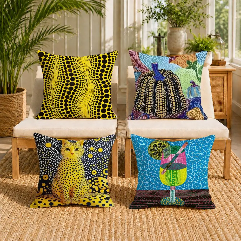 Yayoi Kusama Abstract Art Pumpkin Cushion Cover Soft Short Plush Double-Sided Printing Home Decor Machine Washable Pillow Case