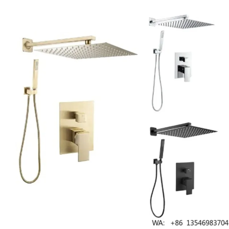 CONCEAL Bathroom Shower Set High Pressure Shower Head and Hand Spray Gold Sliver Wall Mounted 12-inch Chrome Modern Black