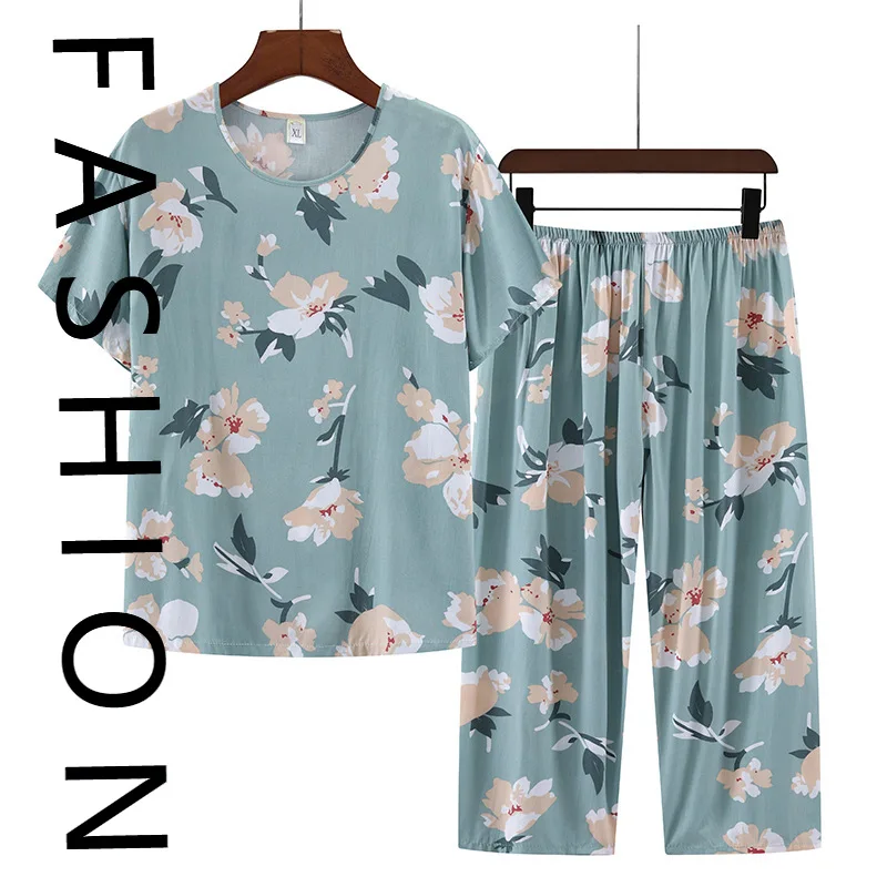 

Хлопковые и шелковые пижамы, женские летние тонкие комплекты из двух предметов с короткими рукавами, вискоза, домашняя одежда для мам среднего возраста, женская летняя одежда casua