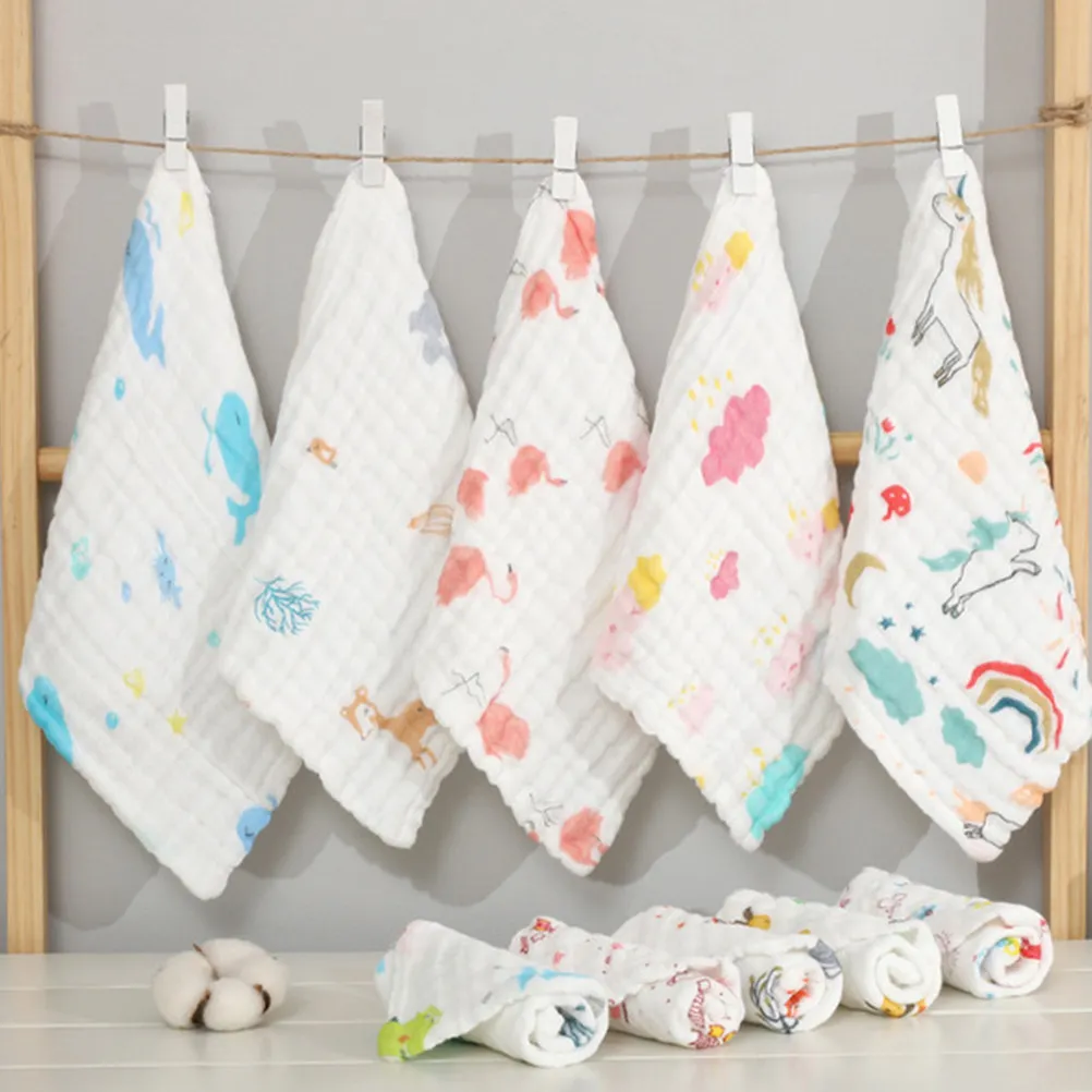 

5pcs Baby Towel Absorbent Feeding Wipe Cloth Washcloth Newborn Cotton H kerchief Kids Feeding Drool Bibs Portable Gift
