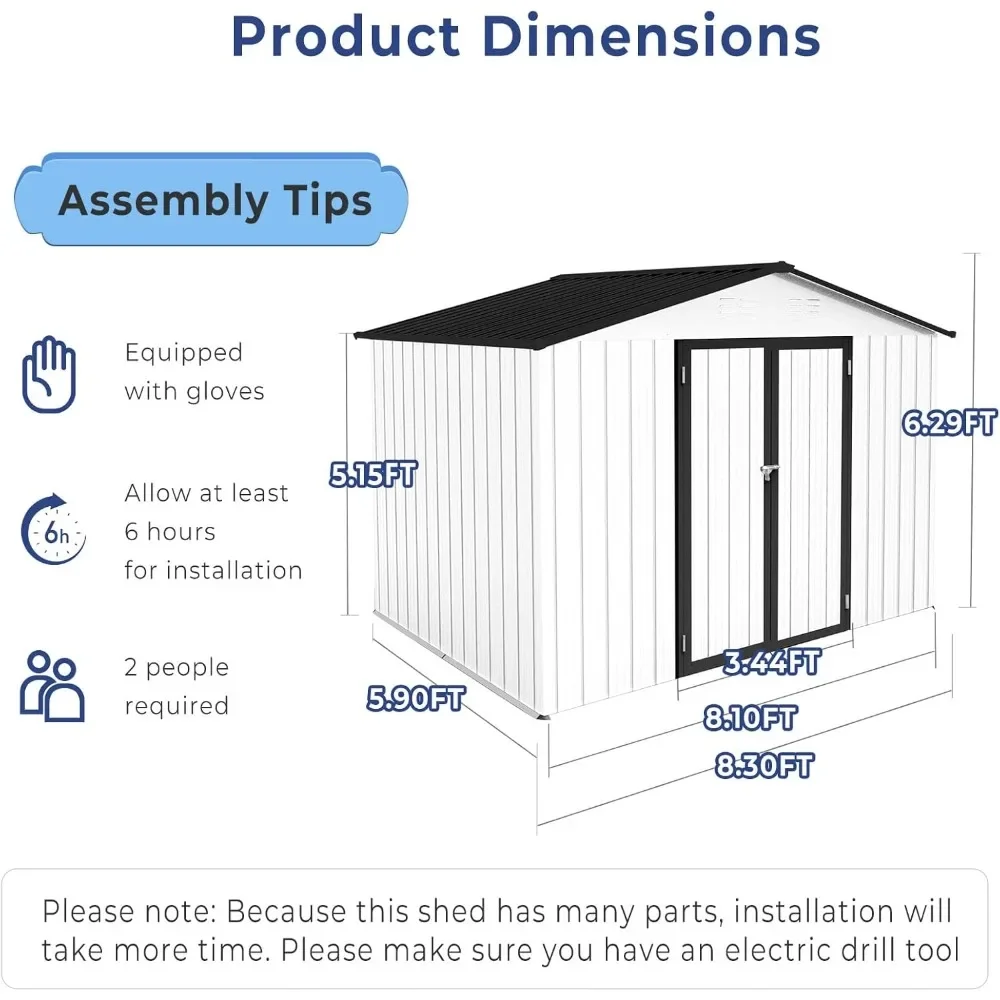 Outdoor Storage Shed with Door & Lock, 8× 6FT Tall, Waterproof Garden Tool Storages Cabinet, Outdoor Storage Room