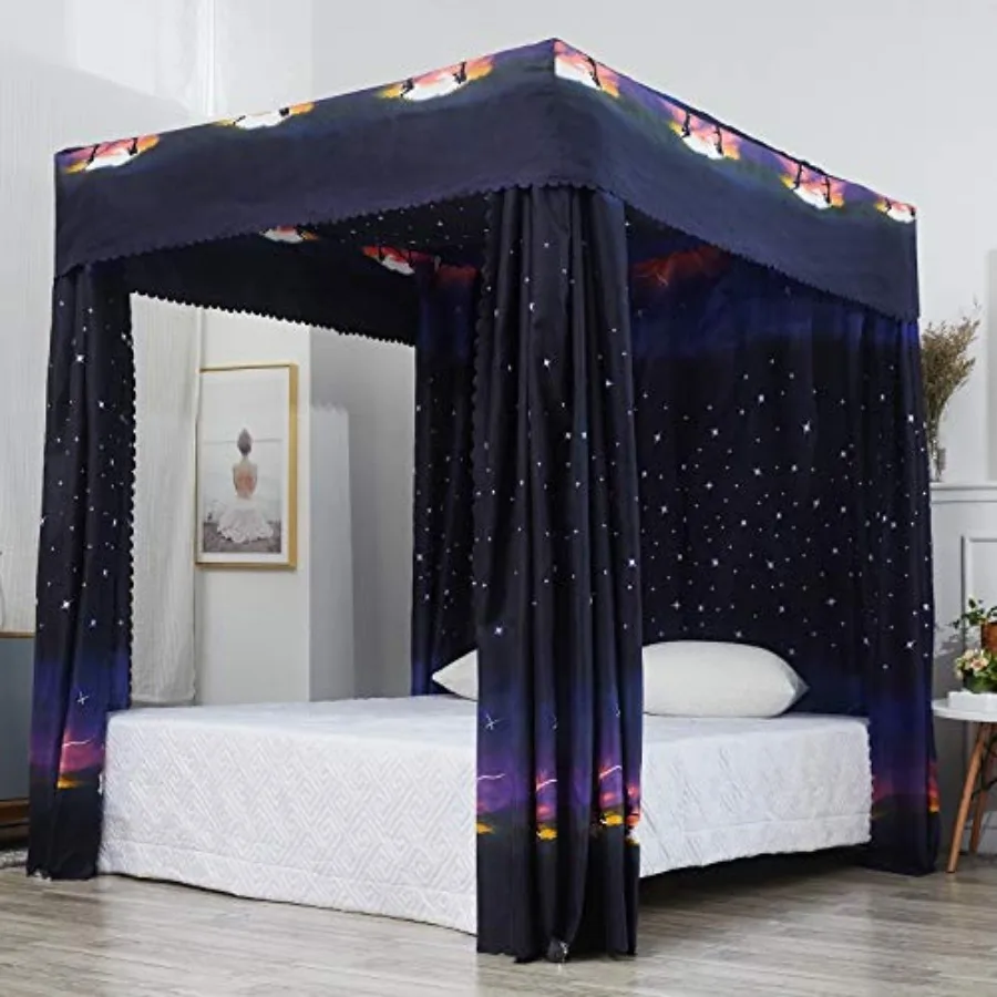 

Galaxy Star Four Corner Post Bed Curtain Canopy Bedroom Decoration for Girls Adults Windproof Lightproof Bed Canopies Child Gif