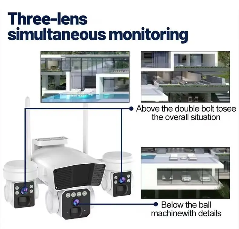 4G Solar IP Camera 3 Lens HD 6MP 4G Camera Auto Tracking Night Vision Waterproof CCTV PTZ  Security Surveillance V380 Pro Camera