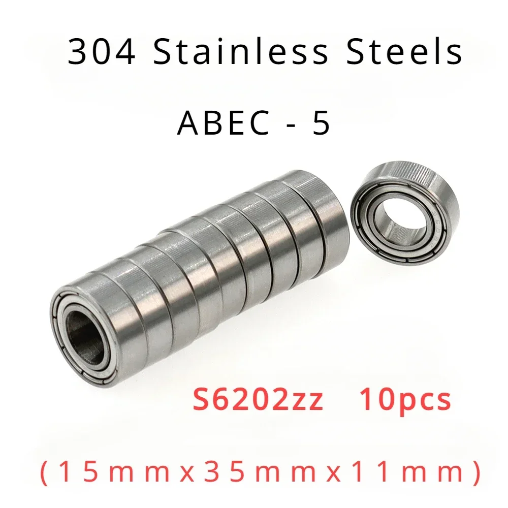 

High Performance 304 Stainless Steels ABEC-5 Miniature Deep Groove Ball Bearings S6202zz Size:15mmx35mmx11mm of 10pcs