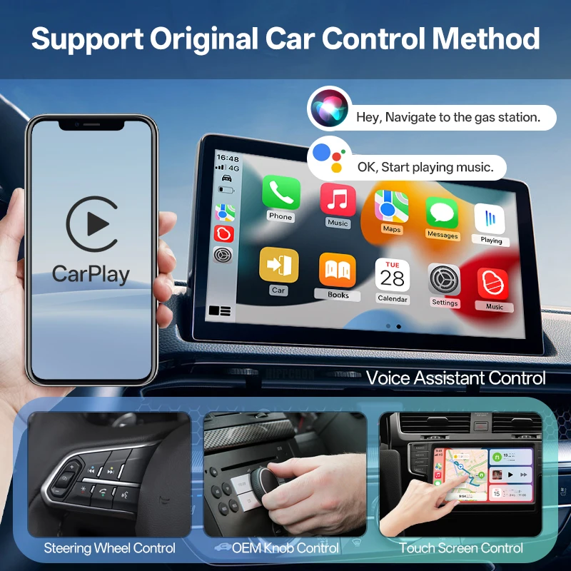 Hippcron Wireless CarPlay  Android Auto Adapter Wired to Wireless 2 in 1 Smart Box USB Interface Plug and Play