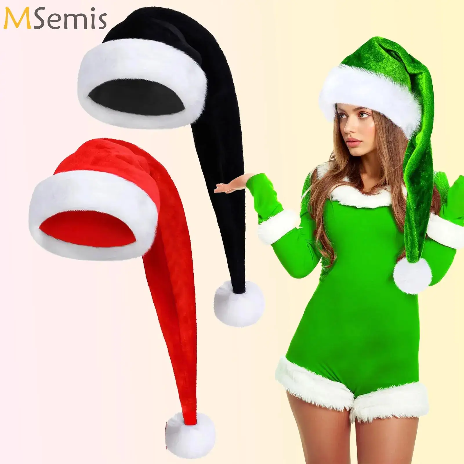 

Long Plush Santa Christmas Hat Velvet Long-Tail Red Christmas Hats Claus Costume Accessories New Year's Holiday Party Supplies