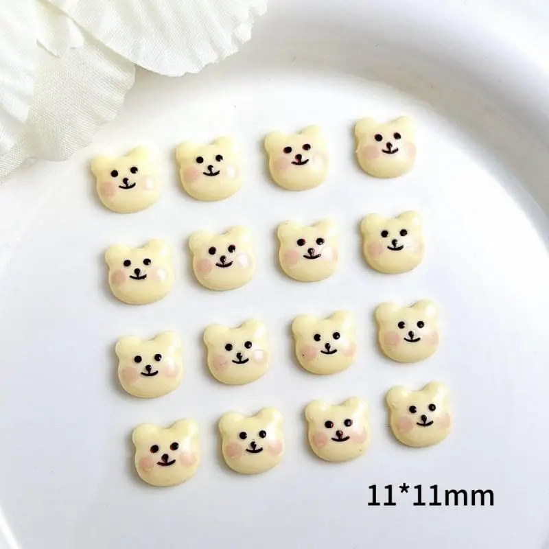 Adorable Yellow Smiley Face Bear Nail Art Decorations Cartoon Luminous Powder Blusher Bear Head Resin Nail Charms for DIY Nails