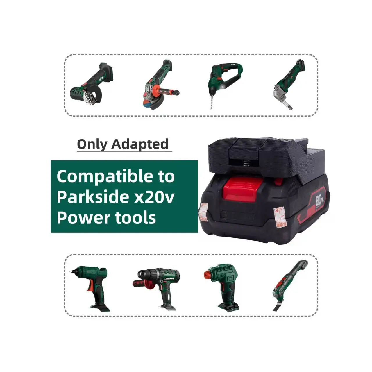 

Connector Adapter For Parkside 20v Battery To Parkside x20v Tool Connector(Not include tools and battery)