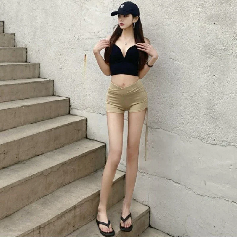 Shirring Shorts Women European Style Streetwear High Waist Pure All-match Fashion Chic Sporty Hip Hop Summer Casual Females Thin