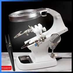 3 Hand Soldering Iron Stand Welding Tool With Magnifying Glass Illuminated LED Alligator Clip Holder Clamp Helping Repair