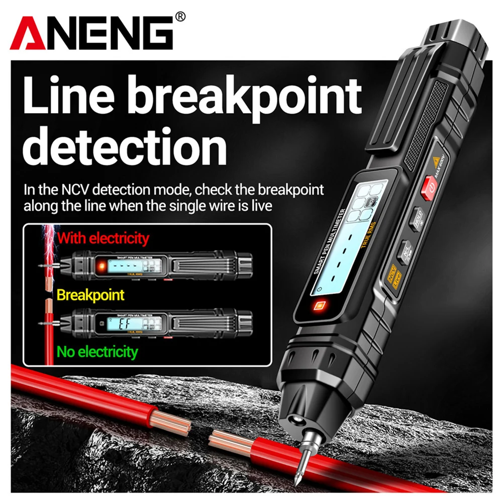 ANENG A3005 Caneta de teste de multímetro digital 4000 contagem Sensor inteligente elétrico AC/DC testador de tensão capacitância Ohm Medidor de diodo