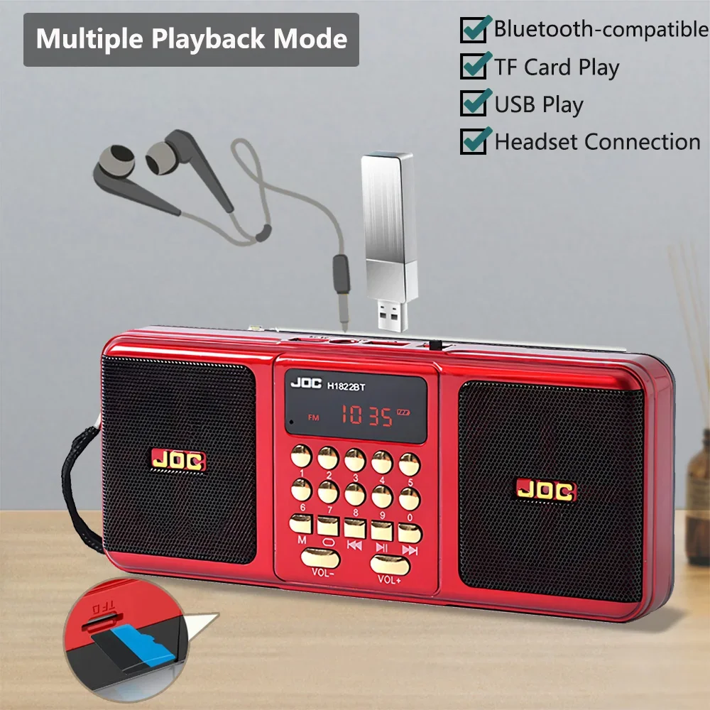 Portable Stereo FM Radio Wireless Speaker Supports TF Card USB Bluetooth Speaker with FM Receiver Rechargeable Battery