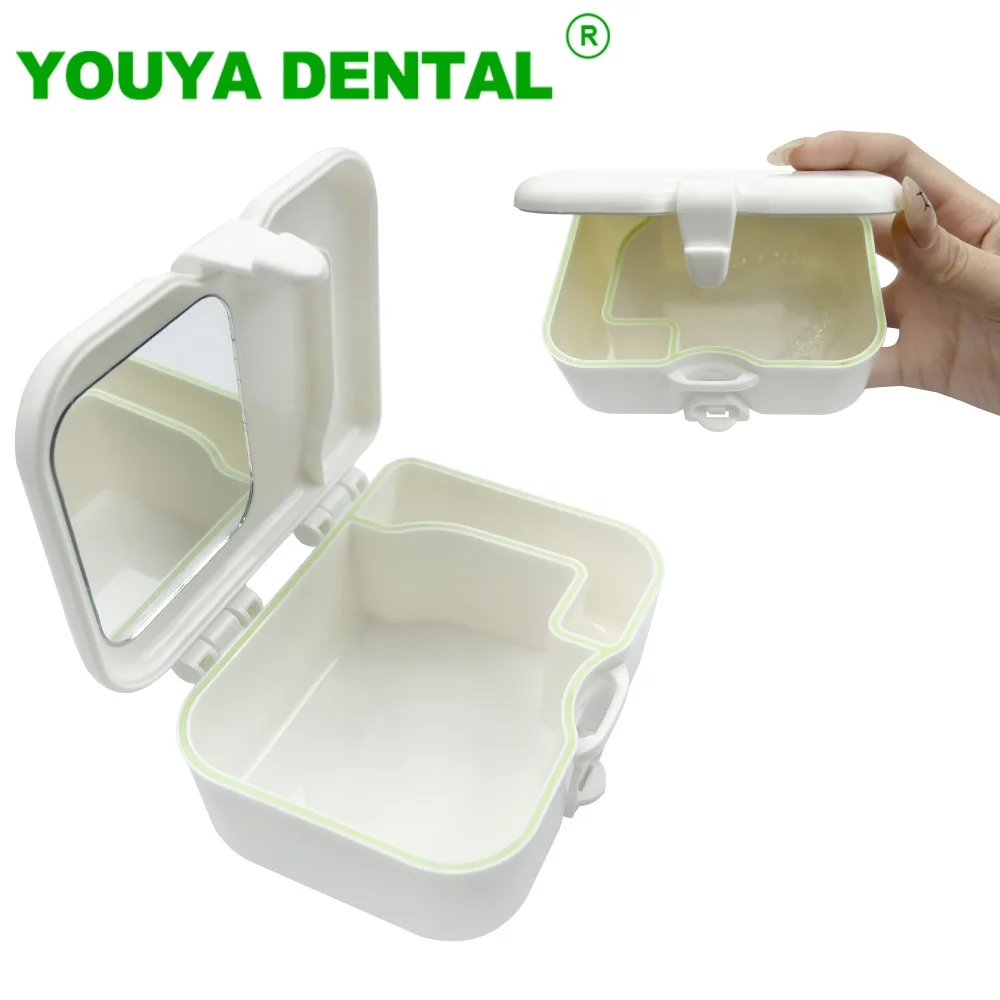 

Denture Bath Case With Mirror False Teeth Storage Box Containers Artificial Tooth Case Orthodontic Mouth Guard Retainer Case