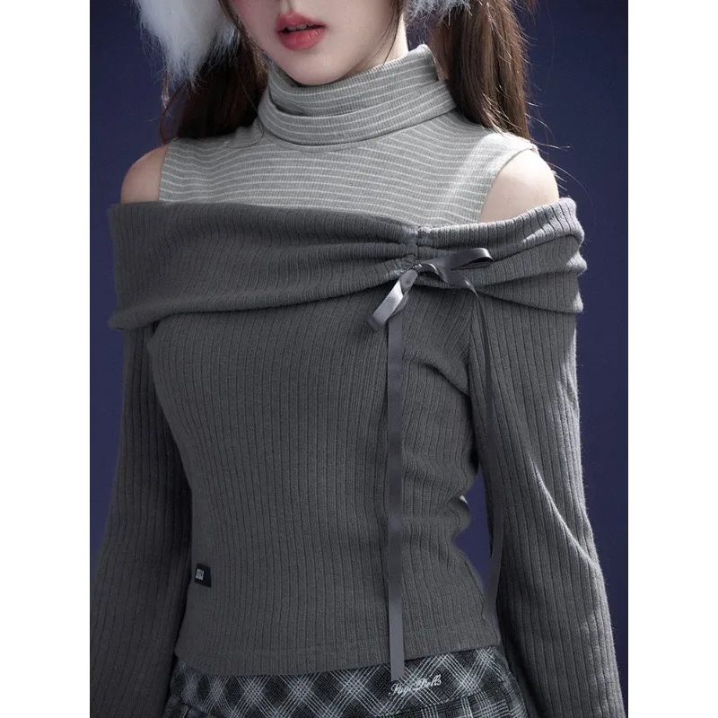 2025 automne nouveau japonais creux bretelles à lacets plissé décontracté à manches longues pull femmes + Plaid jupe plissée deux pièces costume